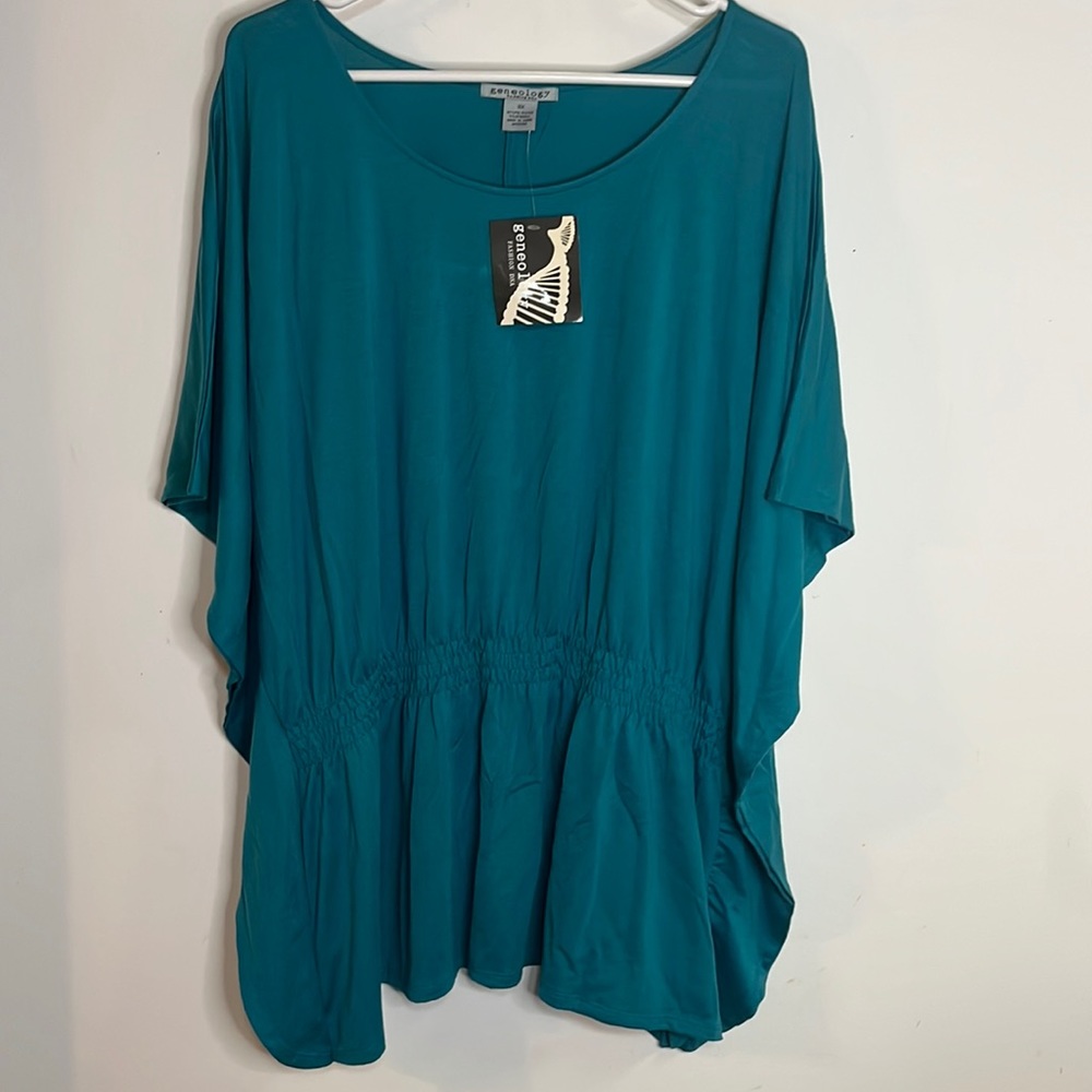 Geneology Green Blue Knit Batwing Sleeve Elastic Waist Top 3X NWT